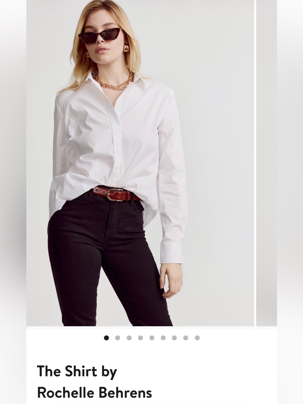 THE SHIRT Rochelle Behrens White Icon Button Down No Gape Stretch Medium M